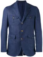 Eleventy Chest Pocket Blazer, Men's, Size: 54, Blue, Linen/flax/cupro