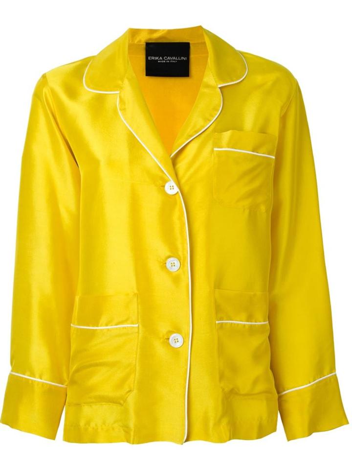 Erika Cavallini Hariti Trim Detail Loose Fit Button Down Shirt, Women's, Size: 40, Yellow/orange, Silk