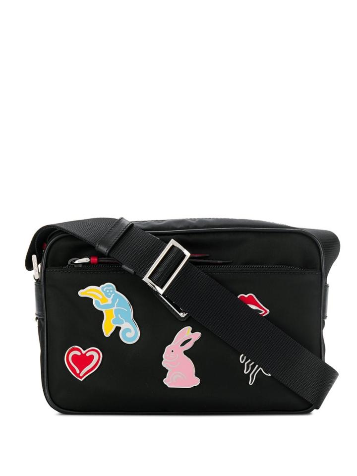 Prada Enamel Pin Crossbody Bag - Black