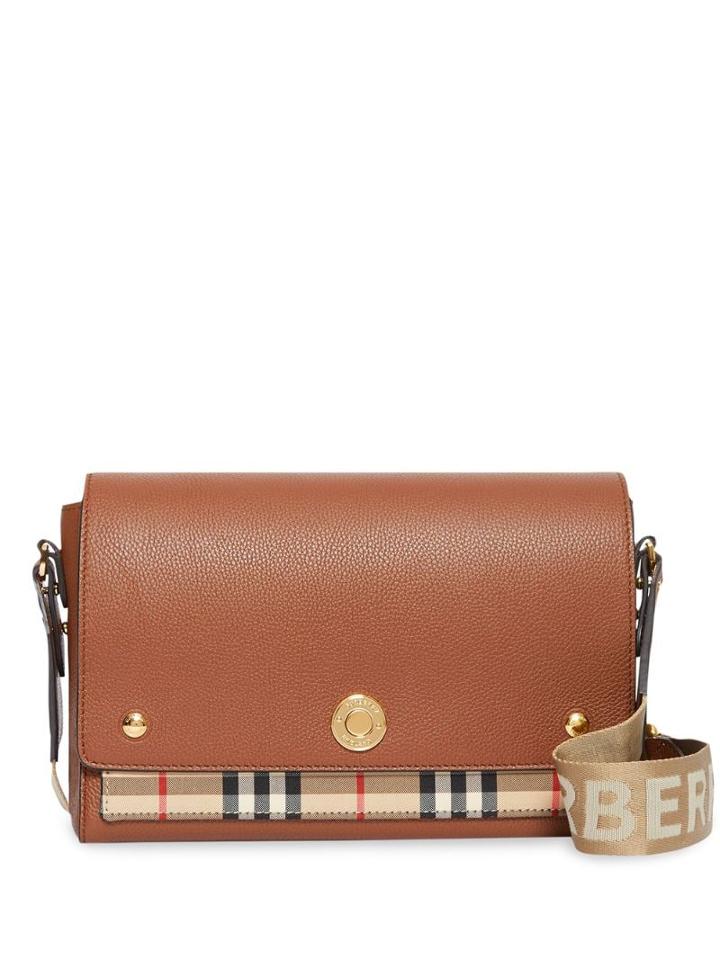 Burberry Leather And Vintage Check Note Crossbody Bag - Brown