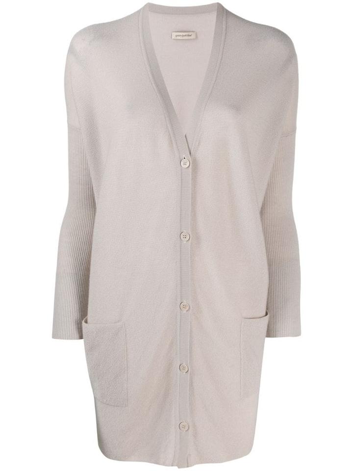 Gentry Portofino Knit V-neck Longline Cardigan - Neutrals