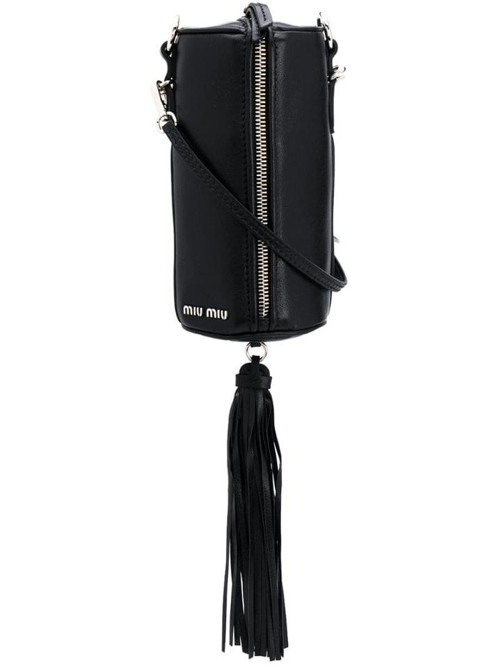 Miu Miu Leather Bandoleer Bag With Crystals - Black