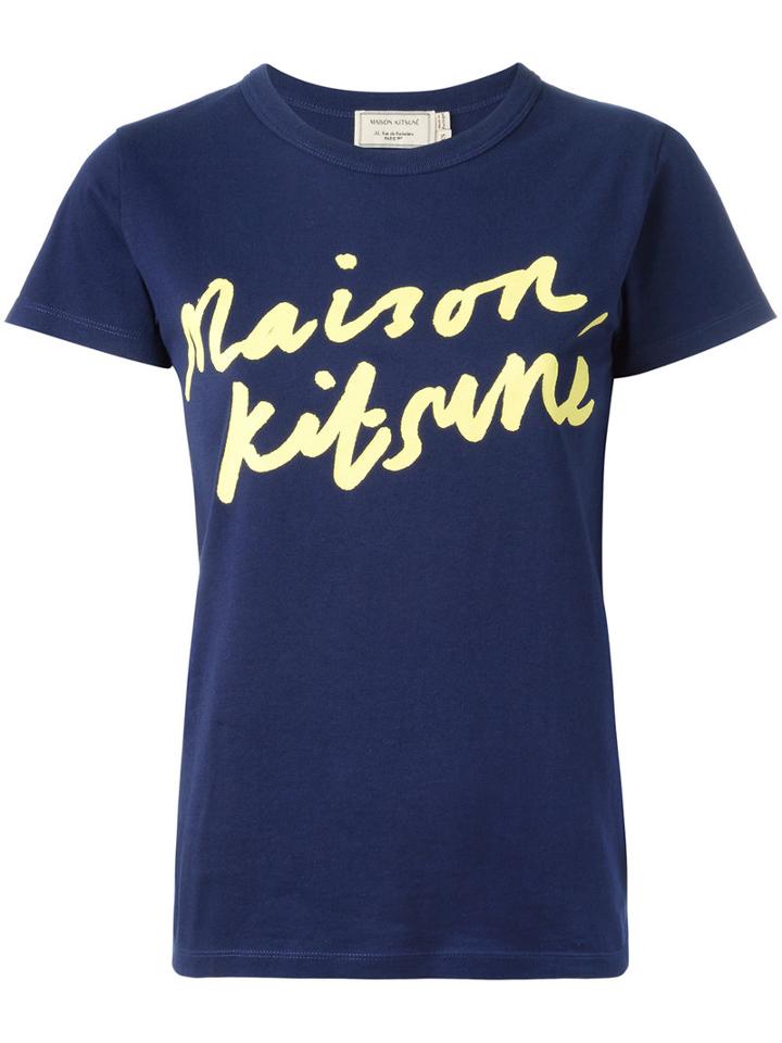 Maison Kitsuné Handwritten Print T-shirt, Women's, Size: Large, Blue, Cotton