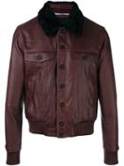Kenzo Shearling Collar Bomber Jacket, Men's, Size: Large, Pink/purple, Polyamide/cotton/calf Leather/sheep Skin/shearling