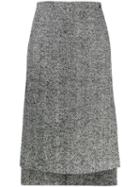 Nº21 Herringbone Tweed Step Hem Skirt - Black