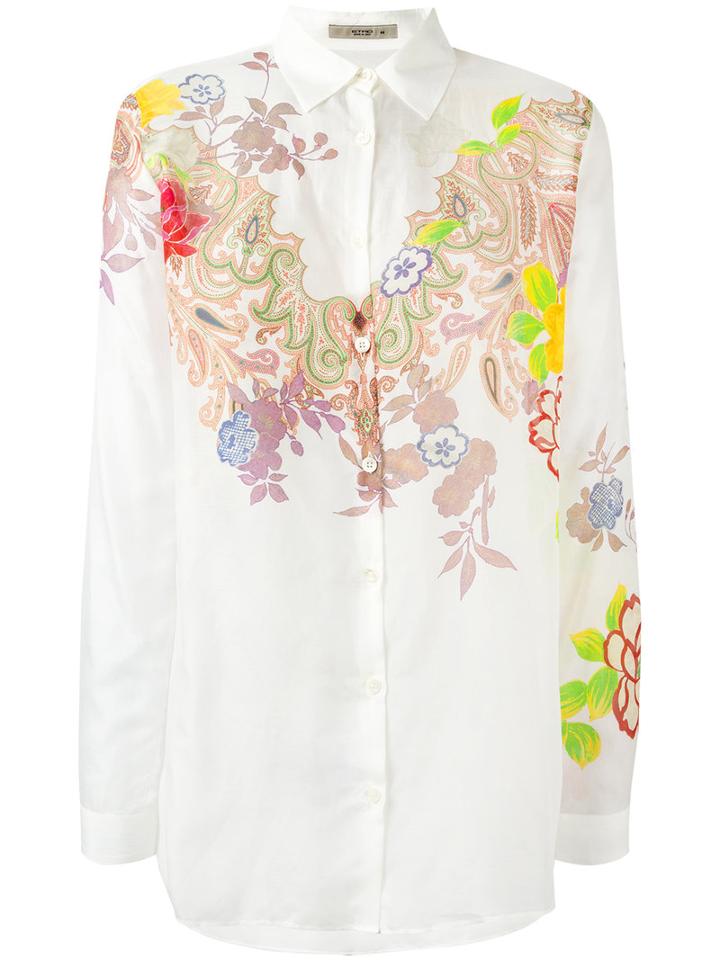 Etro Floral Print Blouse, Women's, Size: 44, White, Cotton/silk