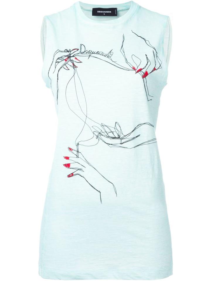 Dsquared2 Hand Printed Sleeveless T-shirt, Women's, Size: Large, Blue, Cotton/linen/flax