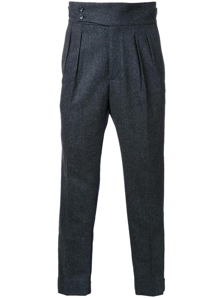 En Route Pleated Detailing Cropped Trousers, Men's, Size: 2, Blue, Wool
