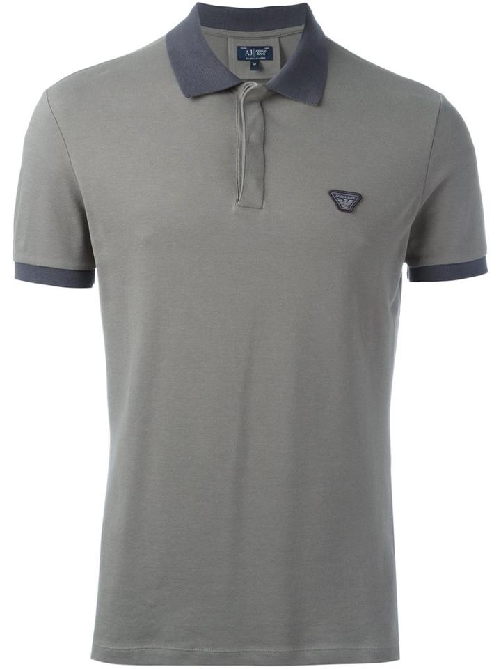 Armani Jeans Logo Patch Polo Shirt, Men's, Size: Small, Grey, Cotton/spandex/elastane