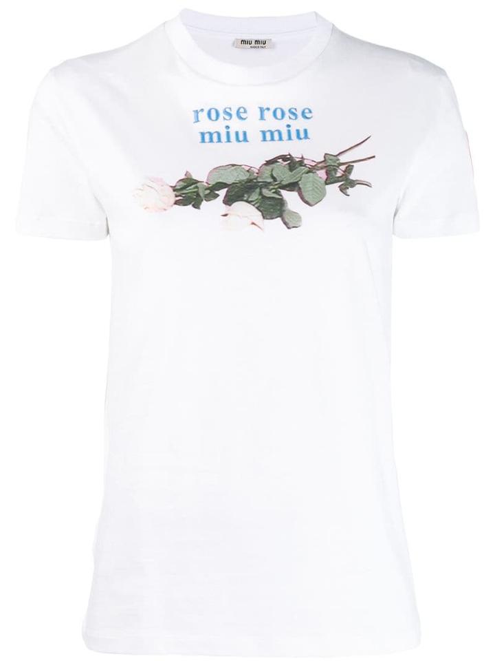 Miu Miu Rose Print T-shirt - White