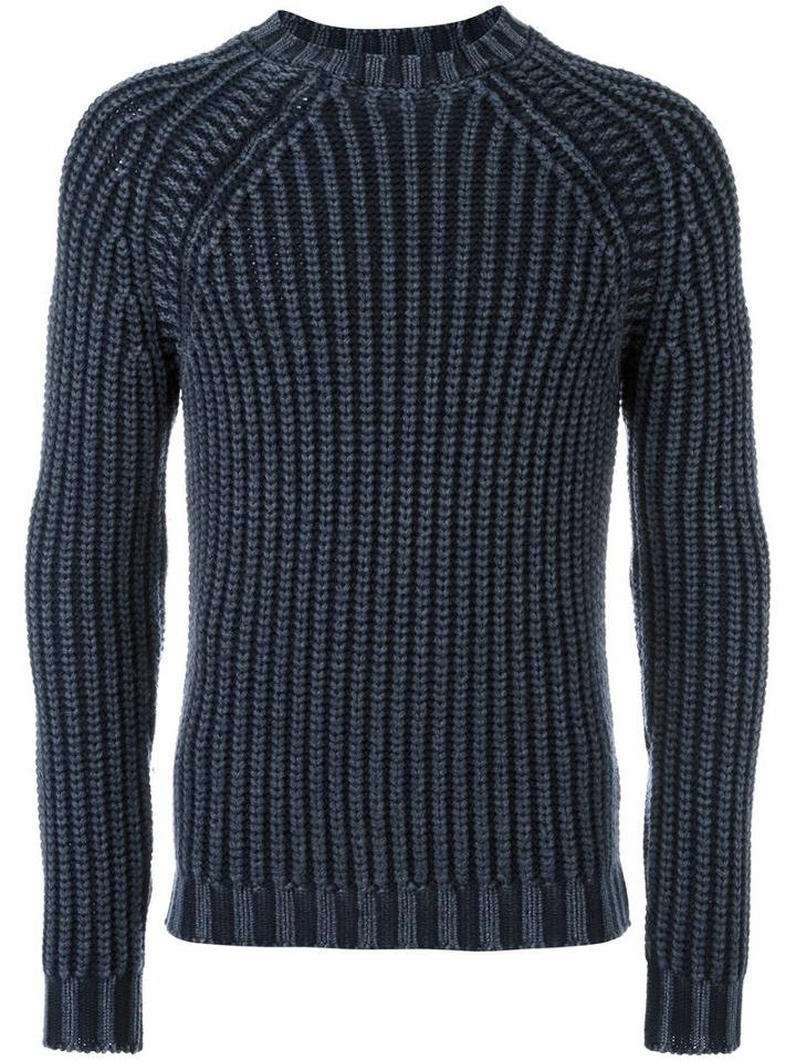 Fay Ribbed Jumper, Men's, Size: 50, Blue, Virgin Wool