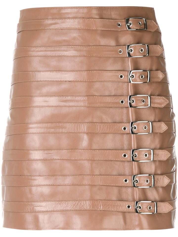 Manokhi - Belt Embellished Short Skirt - Women - Leather/viscose/polyester - 36, Nude/neutrals, Leather/viscose/polyester