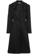 Miu Miu Flower Embellished Buttoned Coat - Black
