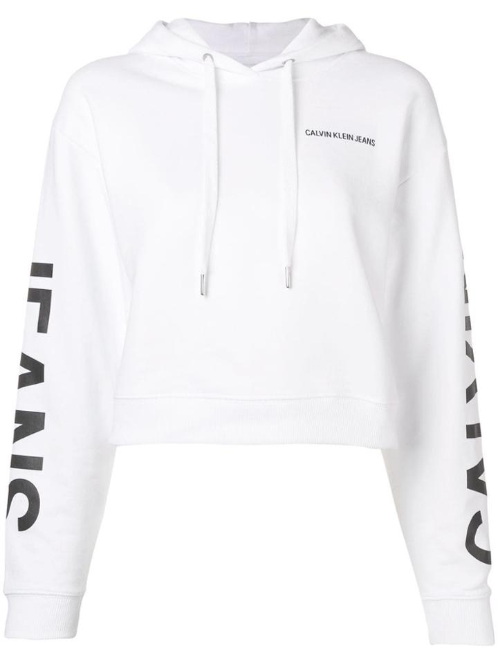 Calvin Klein Jeans Cropped Logo Print Hoodie - White