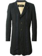 Uma Wang Stripe 'eduard' Long Coat, Men's, Size: Medium, Black, Linen/flax/cotton/viscose