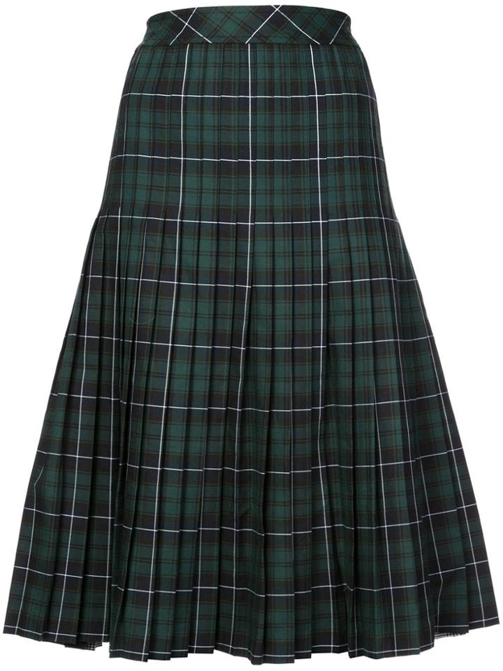 Sandy Liang Tartan Panel Pleated Skirt - Green