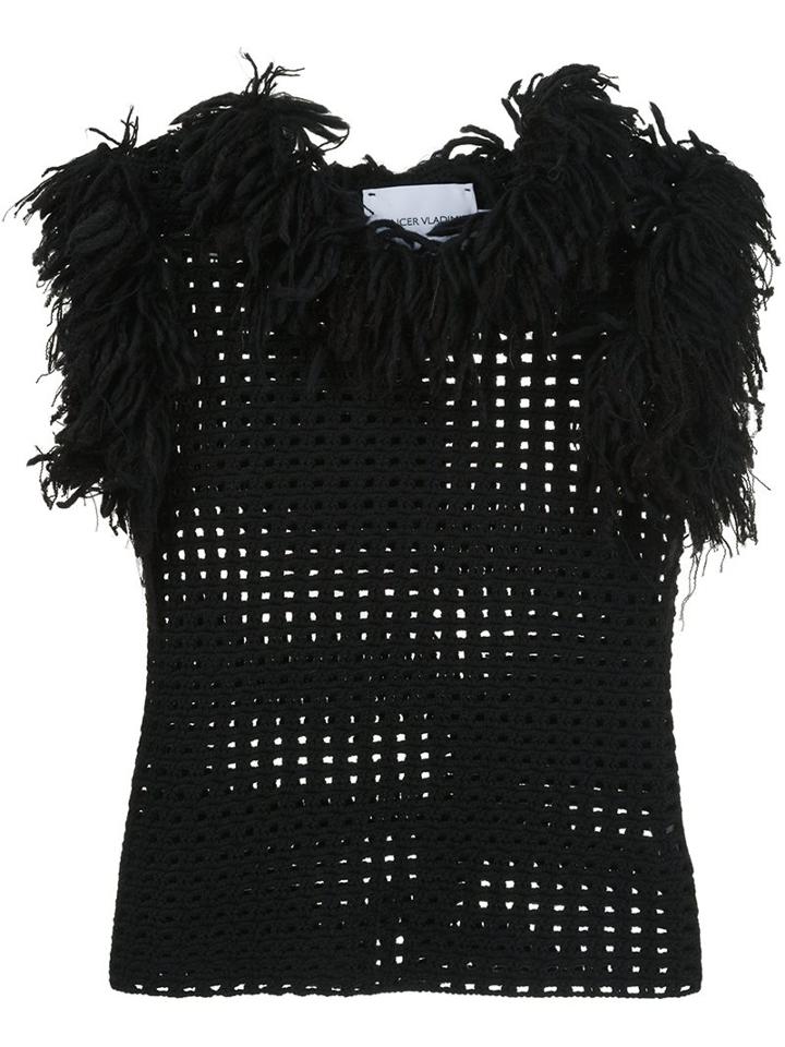 Spencer Vladimir Openwork Fringed Top, Women's, Size: Medium, Black, Wool/other Fibers