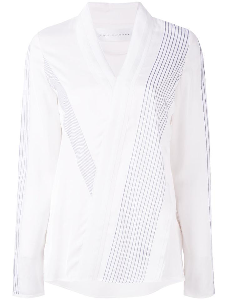 V-neck Blouse - Women - Silk/cotton/polyester/viscose - 8, White, Silk/cotton/polyester/viscose, Victoria Victoria Beckham