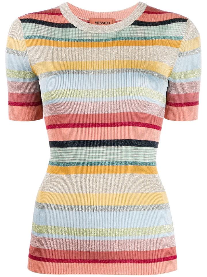 Missoni Short-sleeved Striped Knit Top - Neutrals