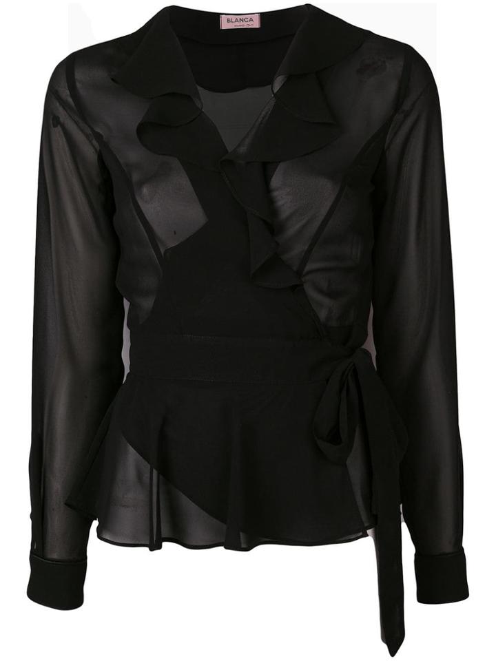 Blanca Ruffled Neck Blouse - Black
