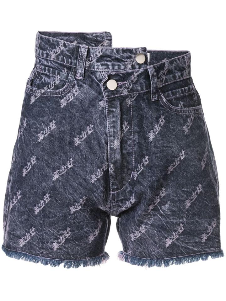 Ground Zero Embroidered Denim Shorts - Purple