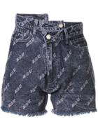 Ground Zero Embroidered Denim Shorts - Purple