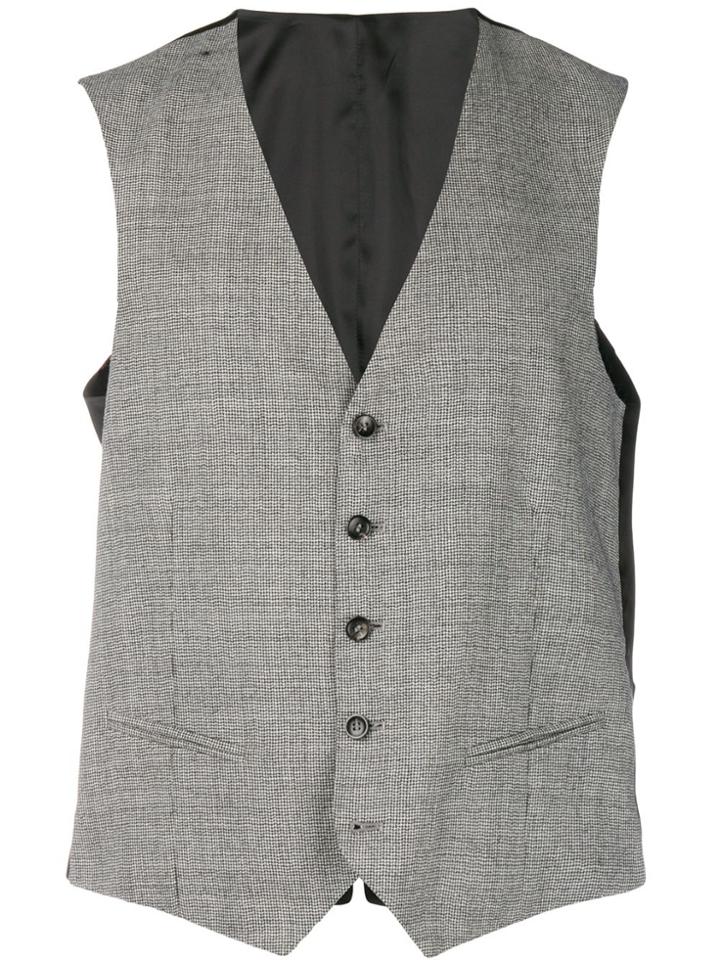 Tonello Houndstooth Pattern Waistcoat - Black