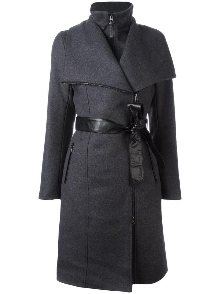 Mackage Dislocated Fastening Belted Coat, Women's, Size: Large, Grey, Wool/cashmere/nylon/spandex/elastane