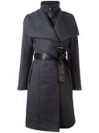 Mackage Dislocated Fastening Belted Coat, Women's, Size: Large, Grey, Wool/cashmere/nylon/spandex/elastane