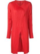 Pleats Please By Issey Miyake Pleated Open Front Coat, Women's, Size: 5, Red, Polyester