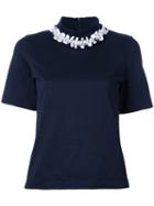 Muveil - Embellished Neck T-shirt - Women - Cotton - 38, Black, Cotton