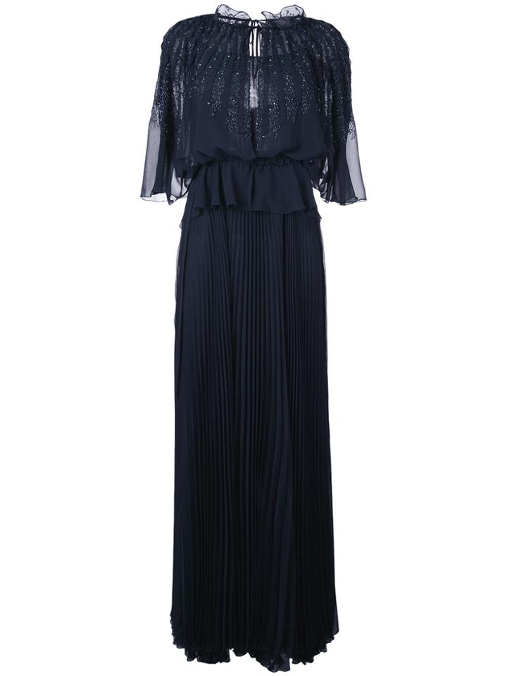 Talbot Runhof Beaded Boho Evening Gown - Blue