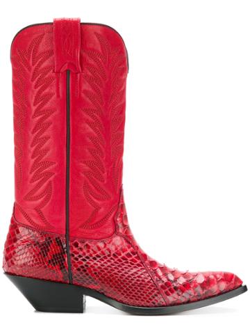 Sonora Snakeskin Effect Cowboy Boots - Red