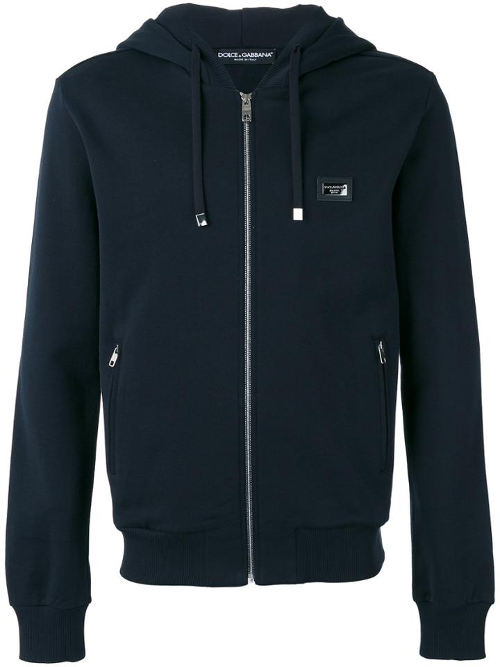 Dolce & Gabbana Drawstring Zip Hoodie - Blue