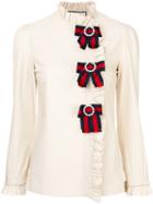 Gucci - Ruffled Shirt With Web - Women - Cotton/spandex/elastane - 40, Nude/neutrals, Cotton/spandex/elastane