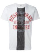 Diesel Mesh Panel T-shirt, Men's, Size: L, White, Cotton/polyester