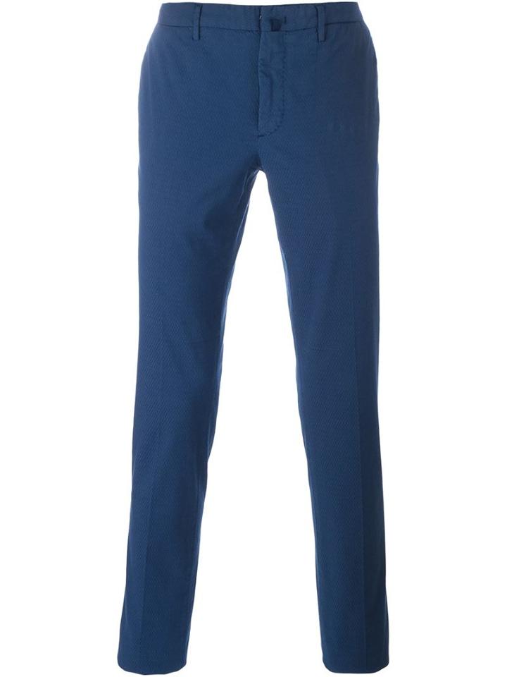 Incotex Pleated Skinny Chinos, Men's, Size: 56, Blue, Cotton/spandex/elastane