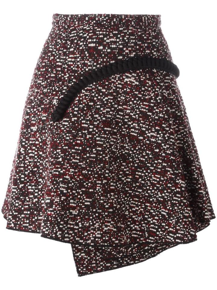 Carven Jacquard Applique Detail Pleated Skirt, Women's, Size: 36, Red, Polyacrylic/polyester/wool/viscose