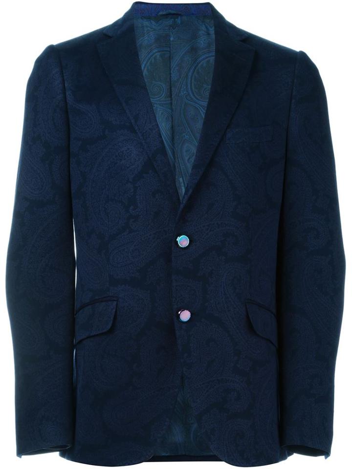 Etro Paisley Jacquard Blazer, Men's, Size: 50, Blue, Cotton/silk/viscose