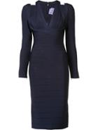 Hervé Léger Cutout Detail Fitted Dress, Women's, Size: Small, Blue, Nylon/spandex/elastane/rayon