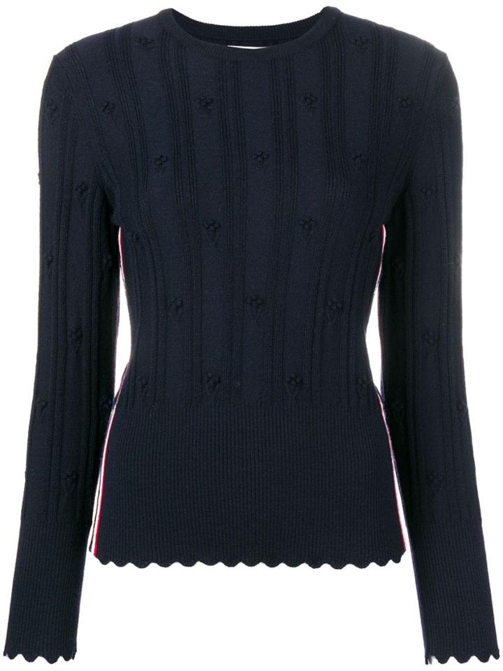 Thom Browne Flower Cable Navy Pullover - Blue