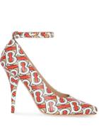 Burberry Monogram Print Pointed Pumps - Orange