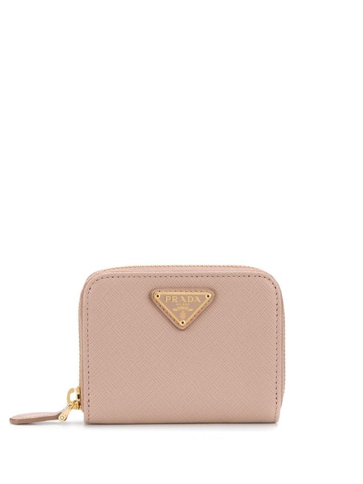 Prada Logo Plaque Zip-around Purse - Neutrals