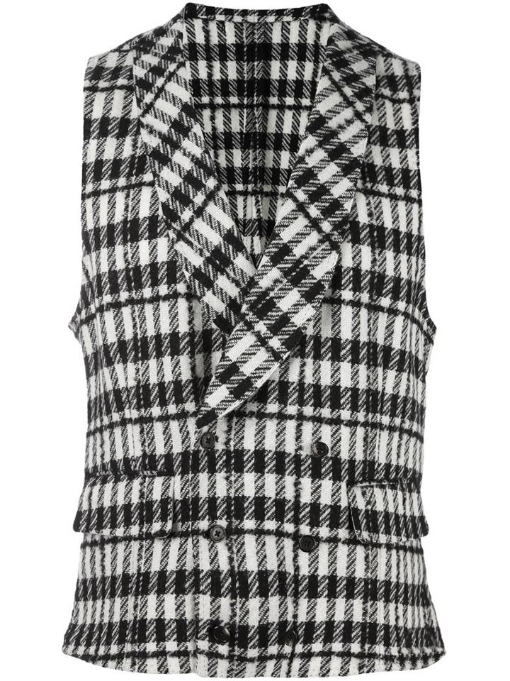 Gabriele Pasini Plaid Double-breasted Vest, Men's, Size: 48, Black, Polyamide/mohair/wool/alpaca