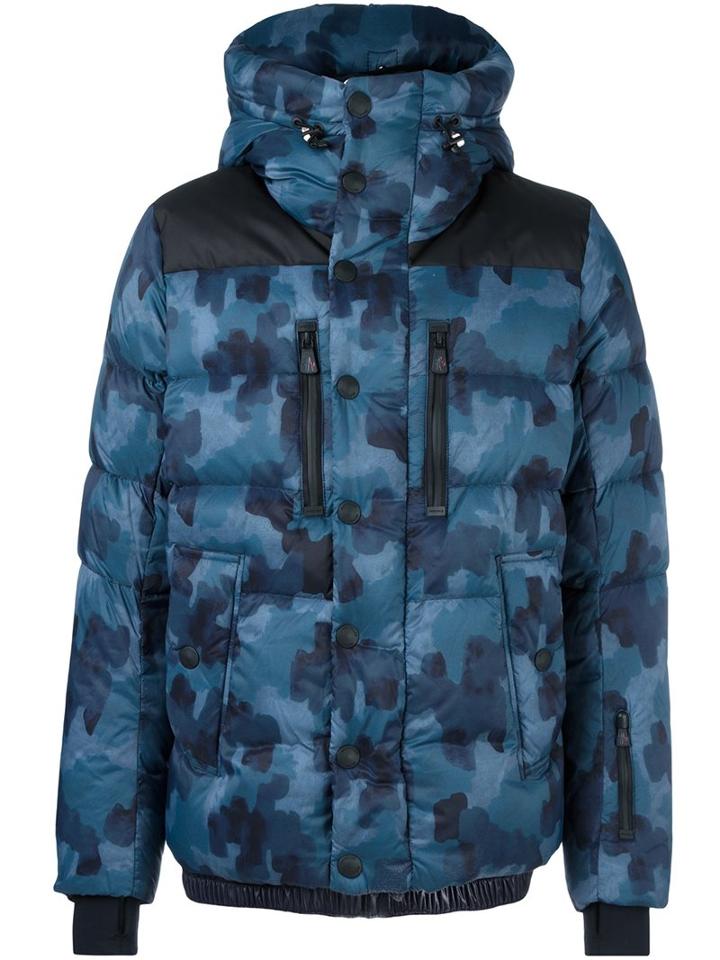 Moncler Grenoble Camouflage Zip Up Jacket, Men's, Size: 1, Blue, Feather Down/polyamide/polyester