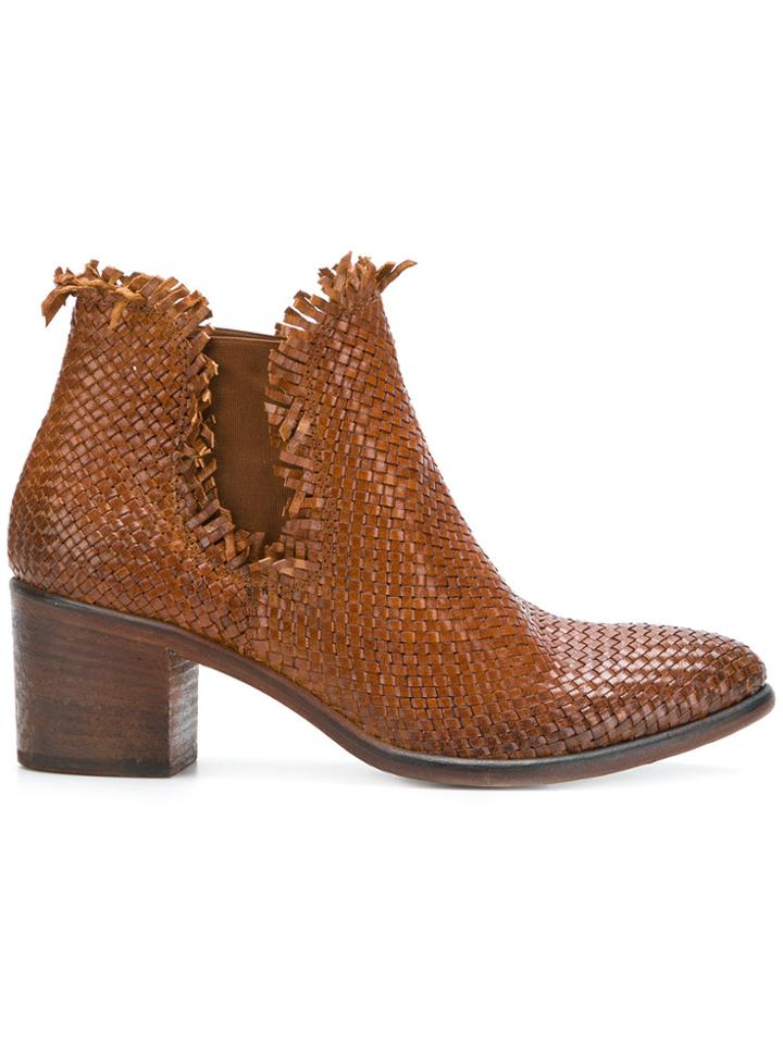 Strategia Woven Block-heel Ankle Boots - Brown