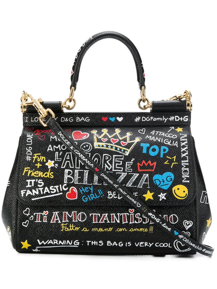 Dolce & Gabbana Small Sicily Mural Print Shoulder Bag - Black