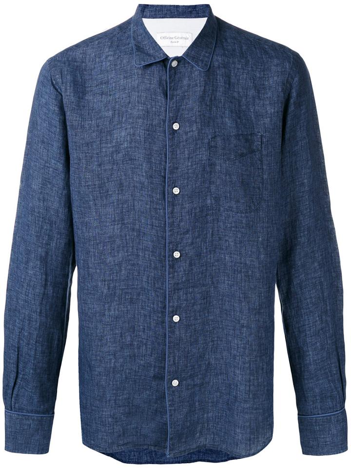 Officine Generale Plain Shirt, Men's, Size: Large, Blue, Linen/flax