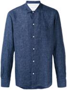 Officine Generale Plain Shirt, Men's, Size: Large, Blue, Linen/flax