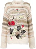 Antonio Marras Floral Embroidery Sweater, Women's, Size: Small, Nude/neutrals, Acrylic/polyamide/polyester/alpaca